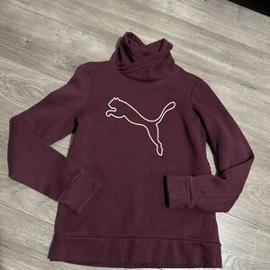 Puma Sweater Hoodie Womens Small S Burgundy Red Pullover Long Sleeve Crowl